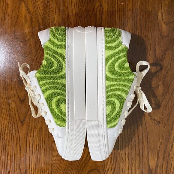 Soludos Women Ibiza Platform Leather Sneaker Green Embroidered Spiral Groovy Fun - Picture 2 of 8